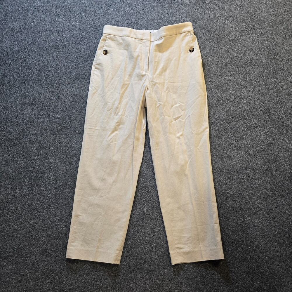 J Crew Pants Womens 12 Off White Linen Blend Straight Leg Button Pockets Capsule